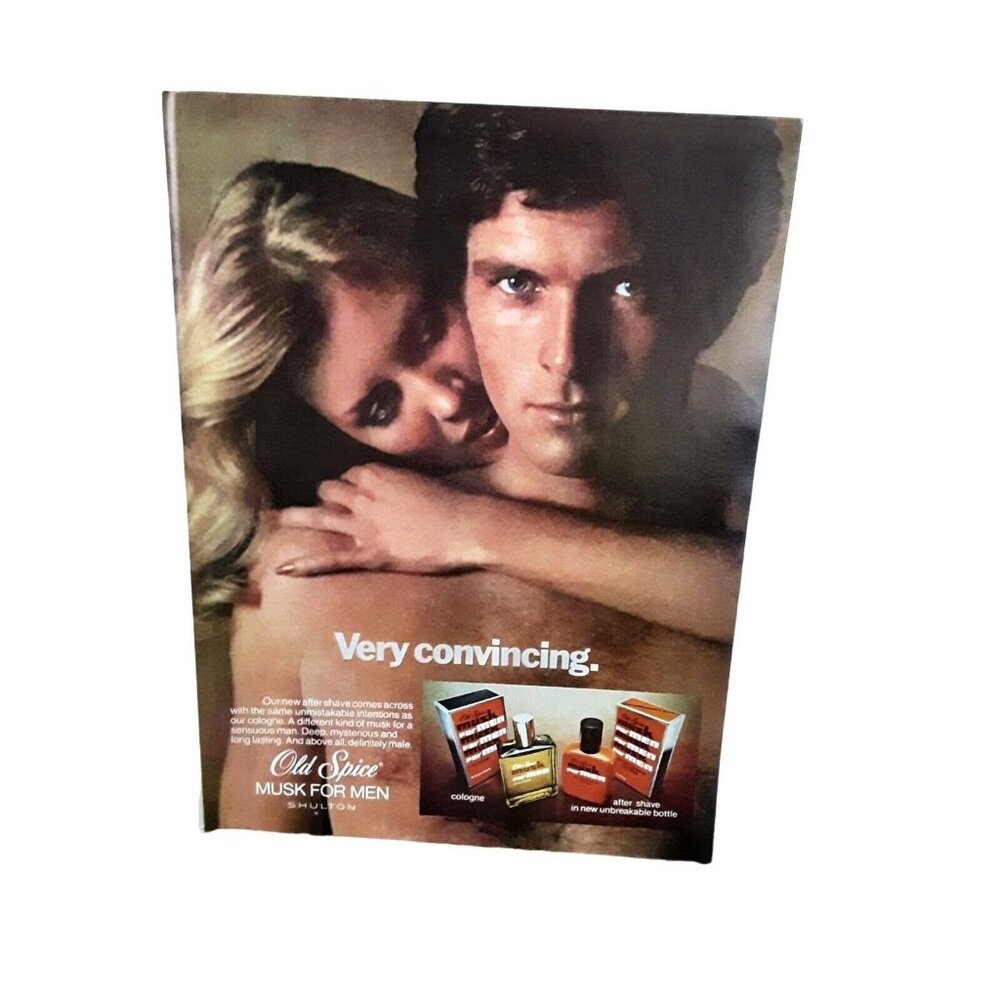 1978 Old Spice Musk For Men Very Convincing Cologne Shave Vintage Print Ad 70s